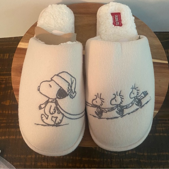 Pottery Barn Peanuts Holiday Snoopy & Woodstock Slippers size Large New with Bag - Picture 1 of 6
